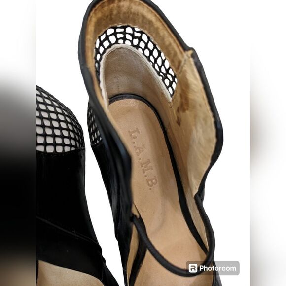 Gwen Stefani L.A.M.B. Skylar Peep Toe Stiletto Heels Netted Strap Size - Picture 5 of 6